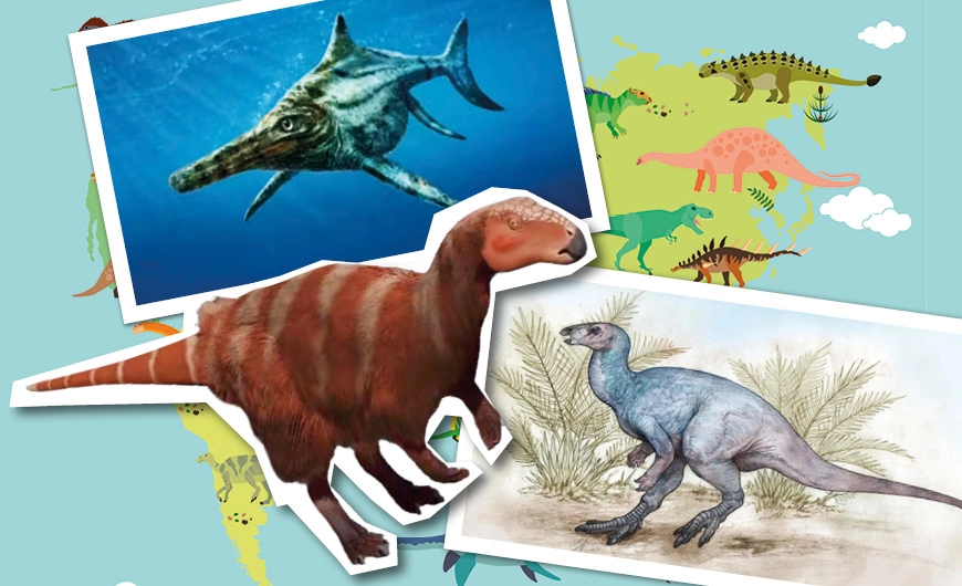 Imagem Fósseis de dinossauros descobertos em três países